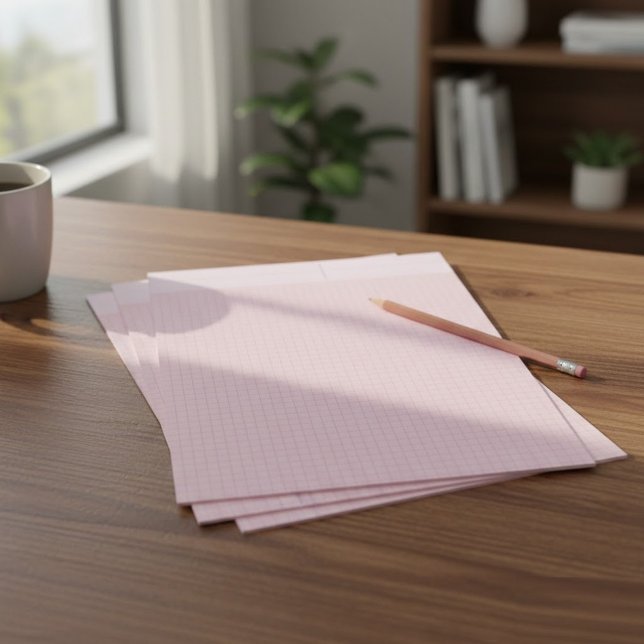 Timbrado Folhas de Papel Milimetrado Estético Rosa em Branc (loose leaf grid paper sheets, art and design graph paper)