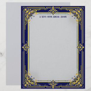 Timbrado Papel de Escritório Azul e Dourado com Centro Azul