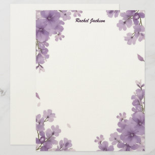 Timbrado Papel de Escritório Floral Roxo