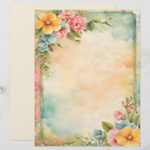 Timbrado Papel de papelaria floral desbotado e chic