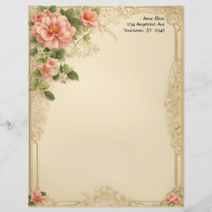 Timbrado Papel de papelaria floral e moldura vitoriana