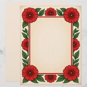 Timbrado Papel de Papelaria Flores Vermelhas Brilhantes & M