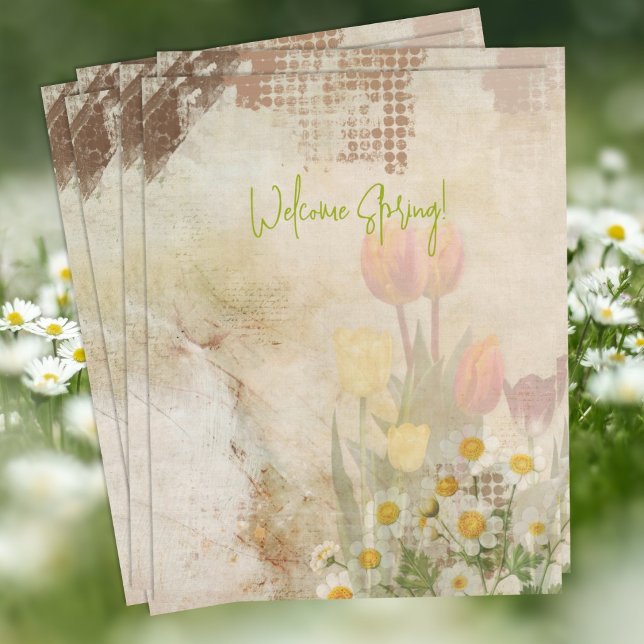Timbrado Papel de Scrapbook Distress Tulipas da Primavera (Criador carregado)