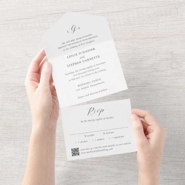 Timeless Black and White QR Code Elegant Wedding (Tearaway)