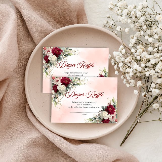 Timeless Burgundy Gold Rústico Floral Convite para (Timeless Burgundy Gold Rustic Floral Diaper Raffle)