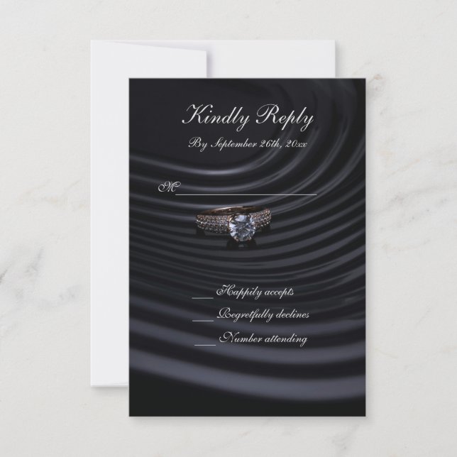Timeless Preto, Cinza & Branco RSVP de Casamento (Frente)
