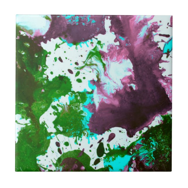 Tinta Abstrato colorida, verde e roxo, (Frente)