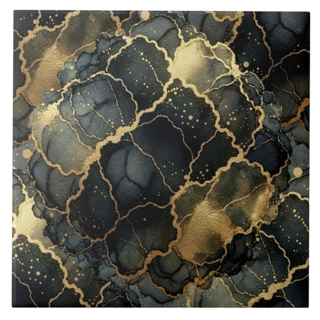 Tinta Alcoólica de Mármore Preto e Dourado de Luxo (Frente)