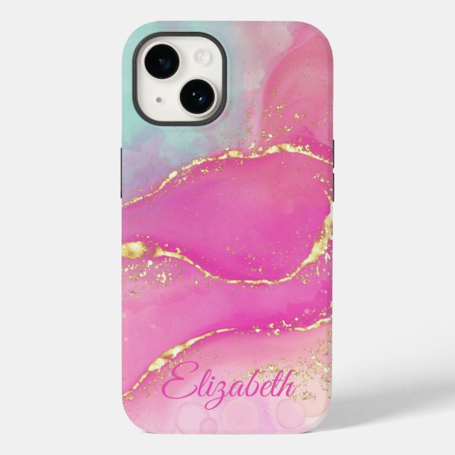 Tinta branca de abstrato, turquesa rosa e ouro (Verso)