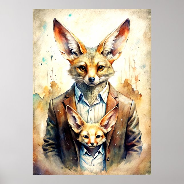 Tinta de Aquarela Humana com Fox Face Poster (Frente)