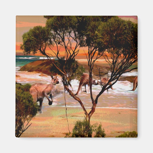 Tinta de óleo de praia de Kangaroo, Imã de geladei (Frente)