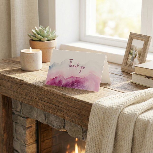 Tinta o cartões de agradecimentos de efeito de ped (Pink luxury stone effect thank you card.)