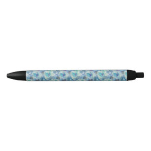 Tinta Preta com Caneta Floral Azul