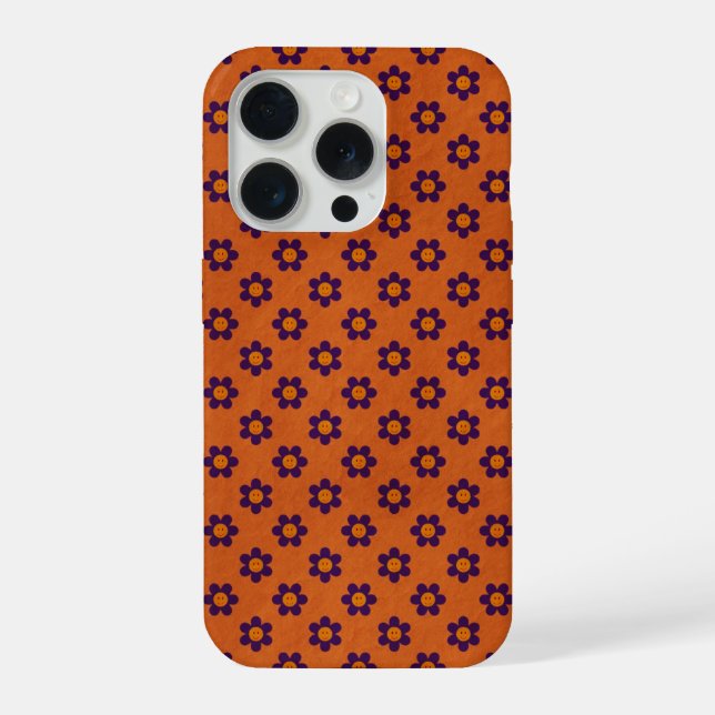 Tiny Daisies happy faces, burnt orange Phone Case (Verso)