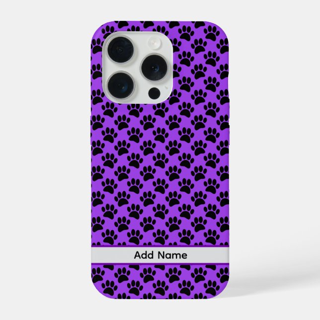 Tiny Dog Paw Print In Black and Purple Custom Name (Verso)