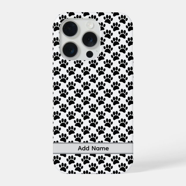 Tiny Dog Paw Print In Black and White Custom Name (Verso)