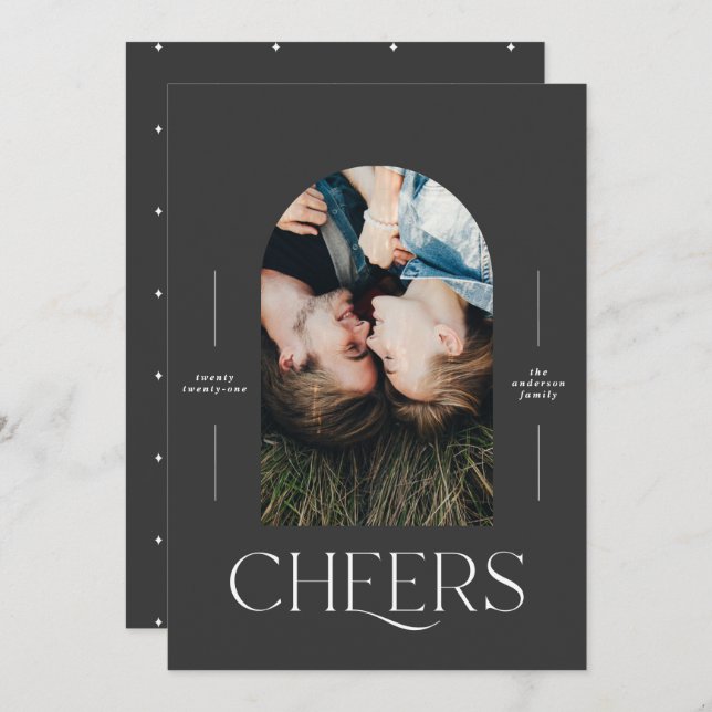 Típica elegante moderna preto 1 fotografia Natal (Frente/Verso)