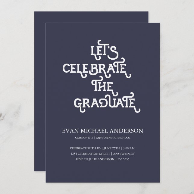 Tipo Russo Convite Para Graduação Azul Escuro (Frente/Verso)