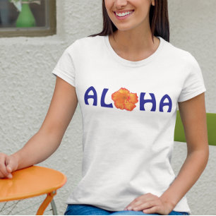 Tipografia Azul de Hibisco Tropical de Laranja Alo
