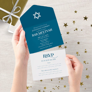 Tipografia Branca Moderna em Bar Mitzvah Azul