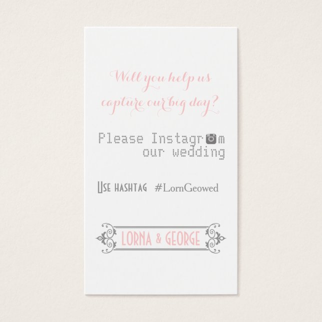 Tipografia com Casamento rosa com Hashtag Instagra (Frente)