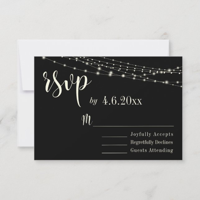 Tipografia Creme 30 em Preto com Luzes, RSVP (Frente)