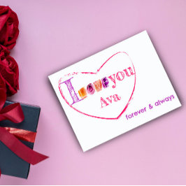 Tipografia da aquarela amava cartão postal roxo