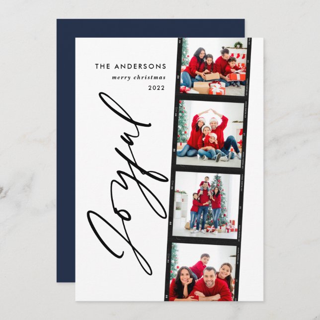 Tipografia de colagem fotográfica do Natal 4 azul  (Frente/Verso)