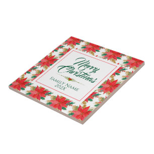 Tipografia de Feliz Natal e Padrão de Poinsettia