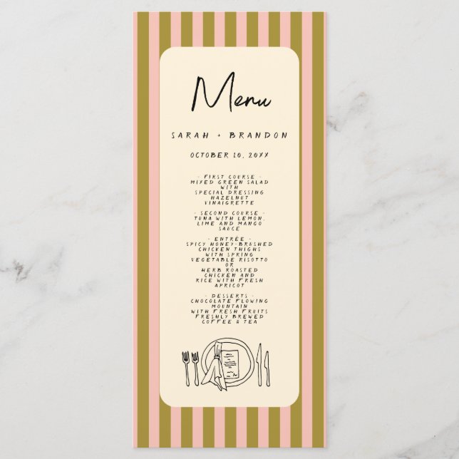 Tipografia de Letra Manual Menu de Casamento Retro (Frente)