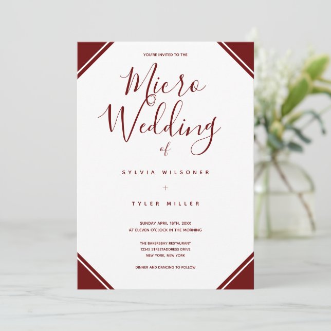 Tipografia de Micro Wedding Burgundy (Em pé/Frente)