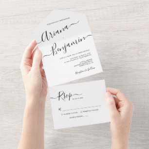 Tipografia de Script Simples Casamento Preto e Bra