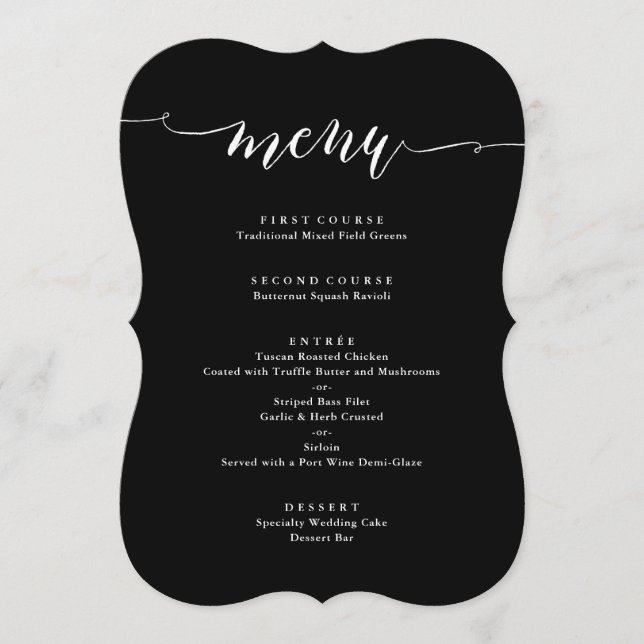 Tipografia de Script Simples | Menu Casamento Pret (Frente)