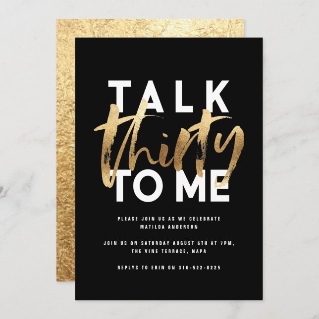 Típografia elegante moderna, 30 de ouro feminino (Frente/Verso)