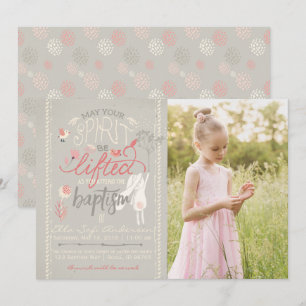 Tipografia floral do CONVITE   do BAPTISMO da FOTO