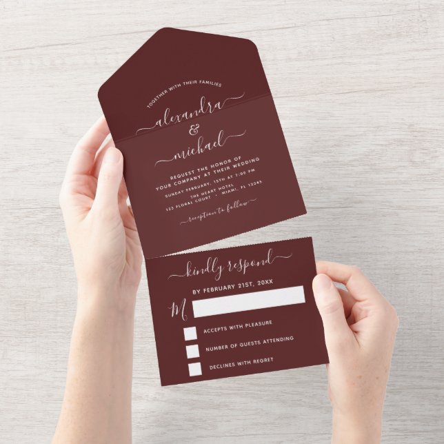 Tipografia Moderna de Casamento Simples e Burgundy (Aba destacável)