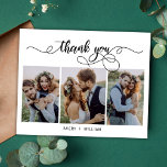 Tipografia Orçamental 3 Foto de Cartões de agradec<br><div class="desc">Orçamento, Elegante, Script de Caligrafia (3) Casamento de Colagem de Fotografias Obrigado Cartão THIN barato baixo orçamento personalizado. modelo de cartões de agradecimentos de casamento com (3) três fotos na frente e (1) uma foto na parte traseira. ***POR FAVOR, NOTE! *** O PAPEL ORÇAMENTAL/FLYER É FINO. *** ATUALIZE O PAPEL...</div>
