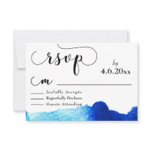 Tipografia Preta com RSVP Aquarela Azul Brilhante