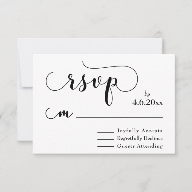 Tipografia Preta em Branco Elegante e Simples RSVP (Frente)
