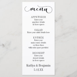 Tipografia Preta em Menu de Casamento Branco
