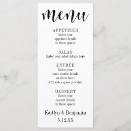 Tipografia Preta Simples em Menu de Casamento Bran