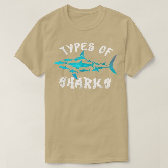 Tipos de Tubarões Camisetas de Biologia Marinha (Frente do Design)