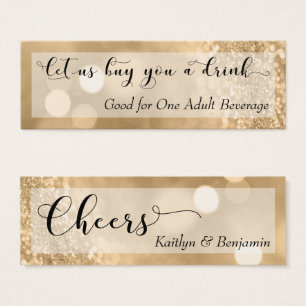 Tíquete de Mini Bebida do Script Glitter Dourado