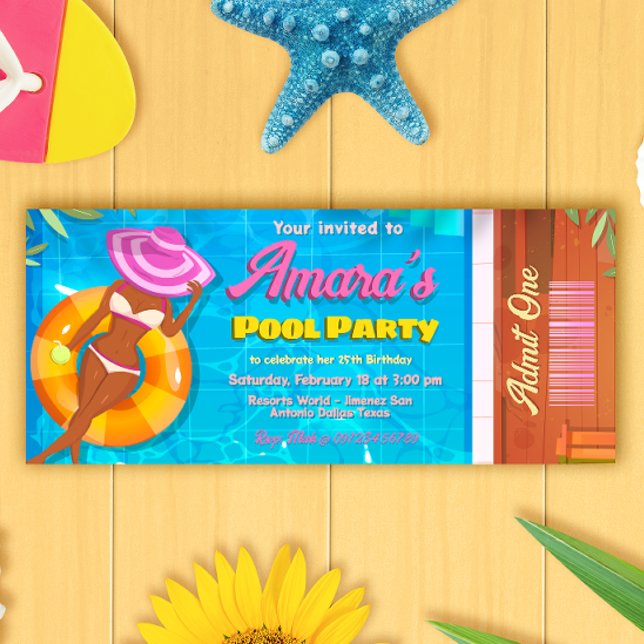 Tíquete do Convite de festas de piscina (Pool Party Ticket Invitation)