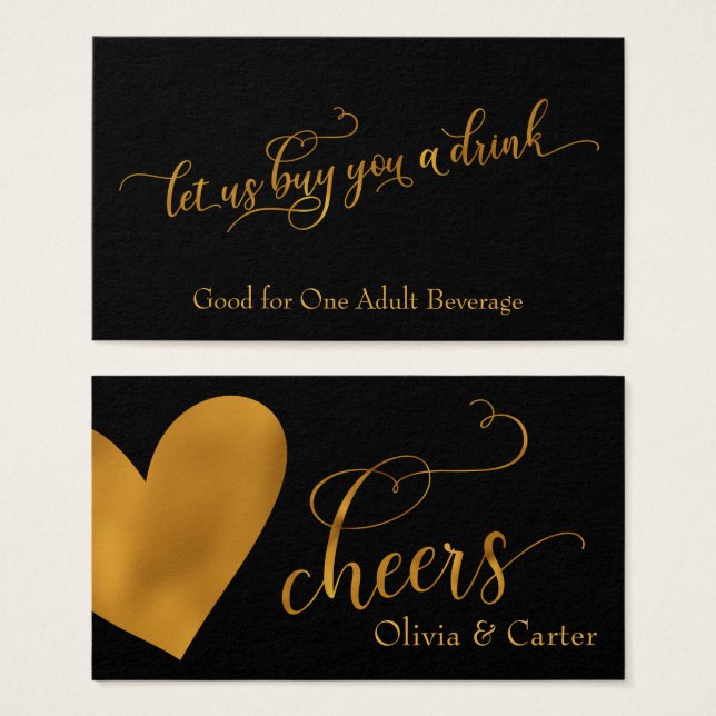 Tíquetes Bebidas, Script Dourado Elegante e Coraçã (Frente & Verso)