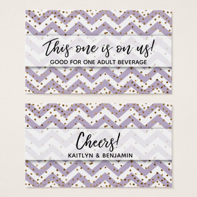 Tíquetes de Bebida com Chevron Roxo e Confete Dour (Frente & Verso)