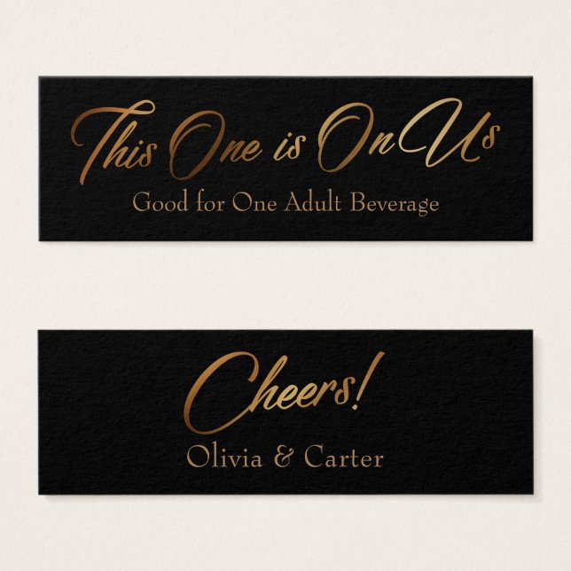 Tíquetes de bebida, Slim, Elegante Script Dourado  (Frente & Verso)