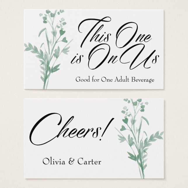 Tíquetes de bebida, Spray Botânico de Aquarela Ver (Frente & Verso)