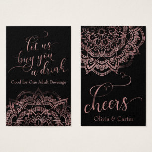 Tíquetes de bebidas, Elegante Rosa Dourado Script