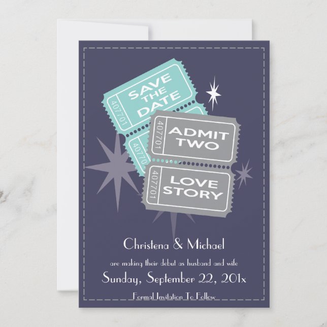 Tíquetes de filme Salvar o Cartão de Data (Azul) (Frente)